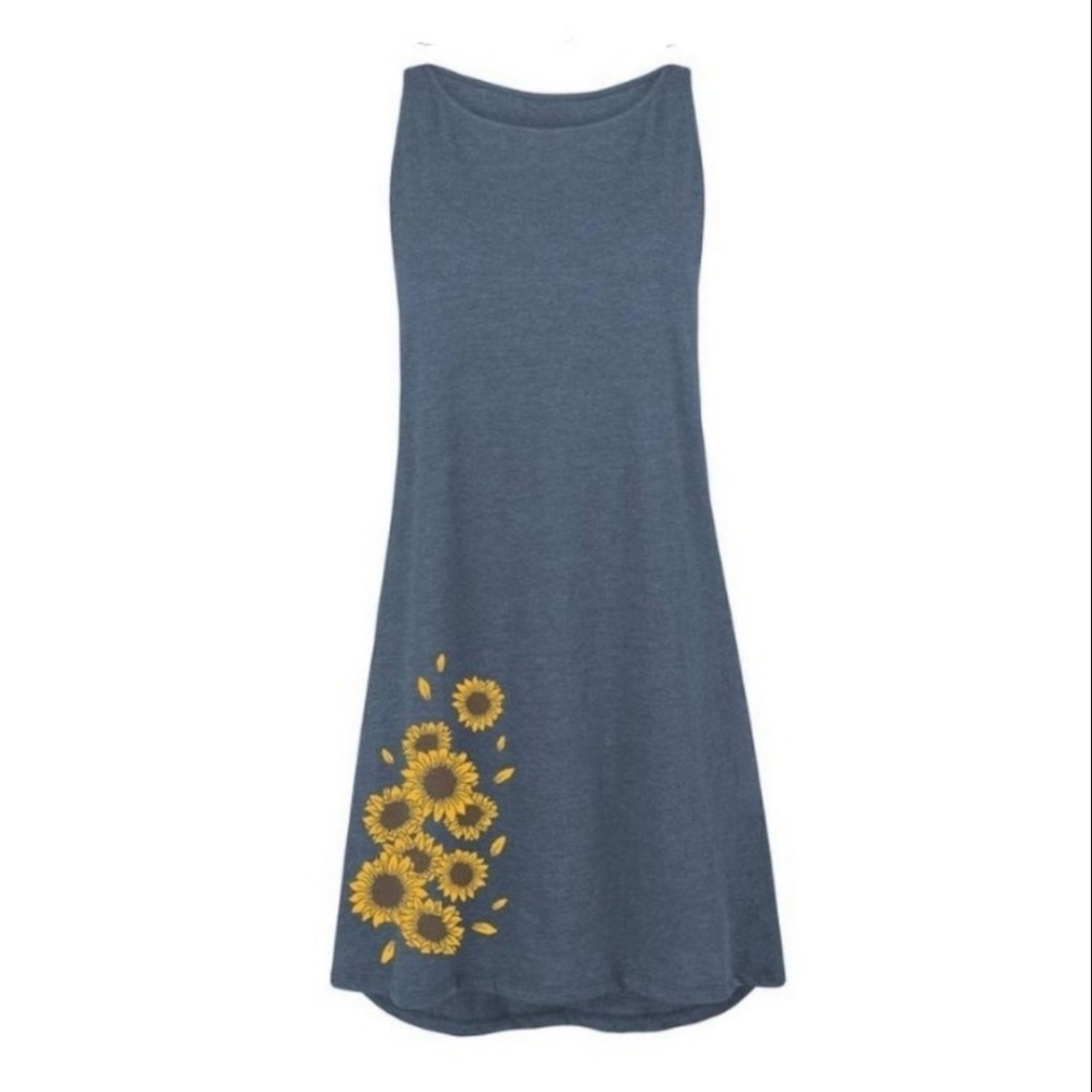 Heathered blue Sunflower print Tank top Dress med